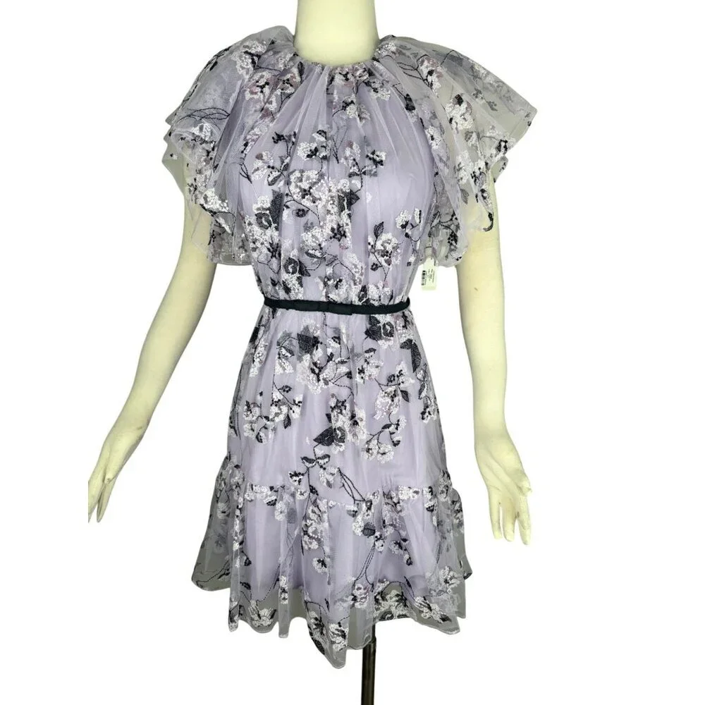 NWT ML Monique Lhuillier Floral Embroidered Mini Dress Size 4 Embellished Rare - Picture 2 of 16